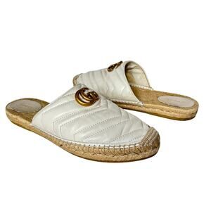 Gucci Charlotte Marmont GG Espadrille Mule Sandals White Matelasse Size EU 41.5